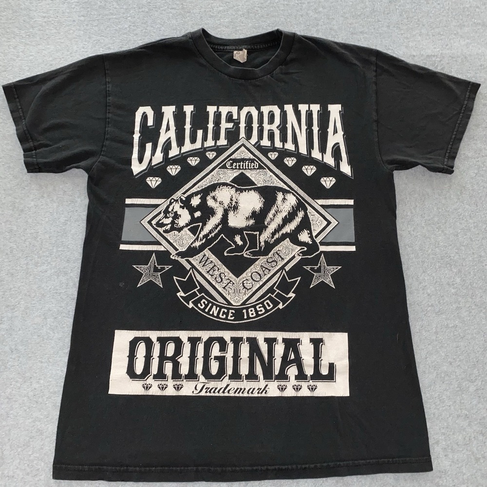 Y2K California Bear Graphic T-Shirt Men's Medium Black Alstyle Heavyweight 2000s - Picture 1 of 10
